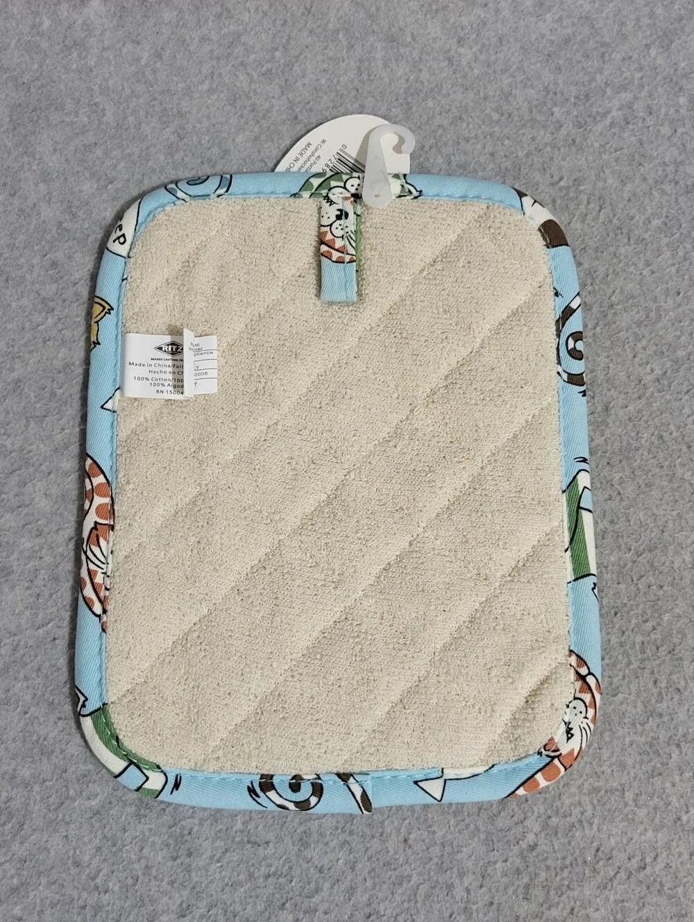 Ritz Kitchen Wears Retro Cats Set 2 Potholders Hot Pads Blue Quilted Kitsch MCM